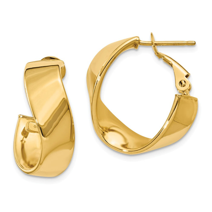 Million Charms 14k Yellow Gold Twisted Oval Hoop Earrings, 15mm x 7mm