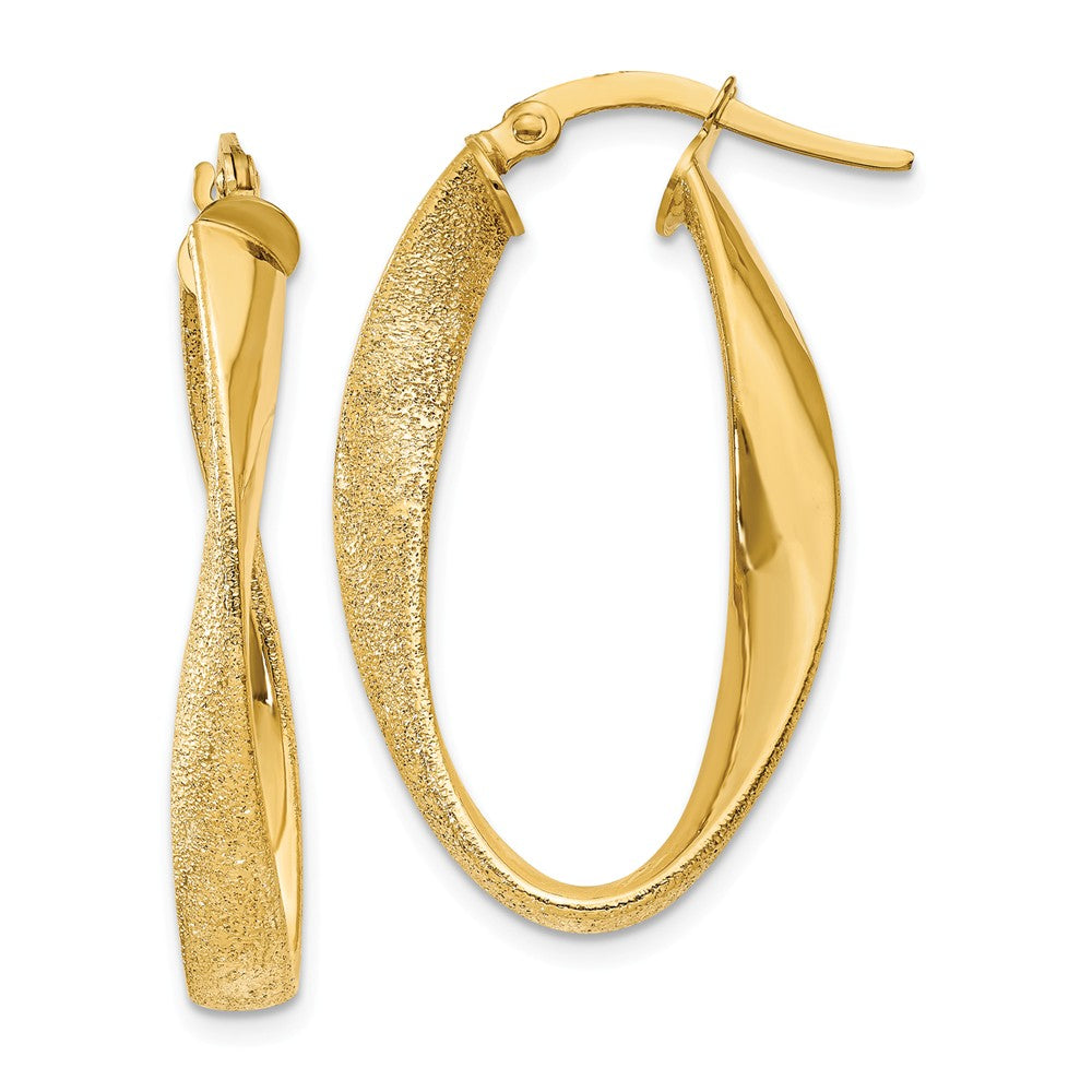 Million Charms 14k Yellow Gold Oval Twist Hoop Earrings, 10mm x 4mm
