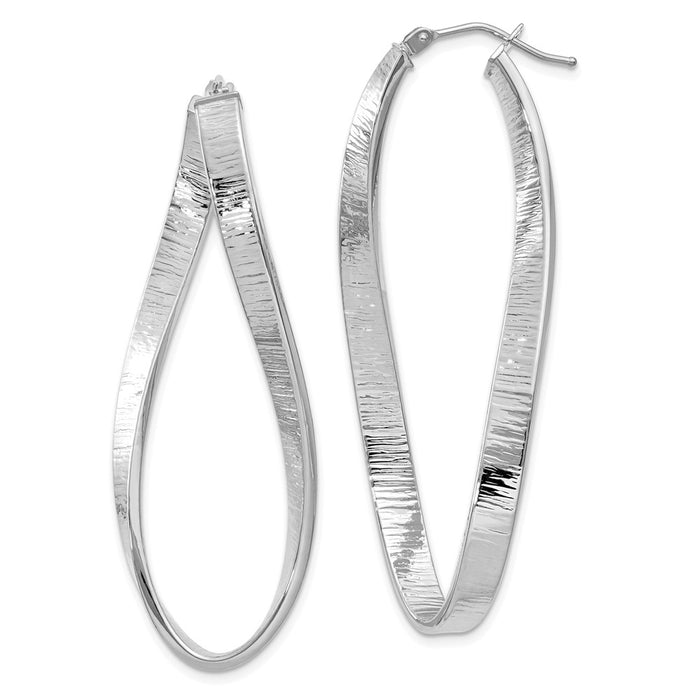 Million Charms 14k White Gold 4mm Textured Twisted Oval Hoop Earrings, 54mm x 4mm