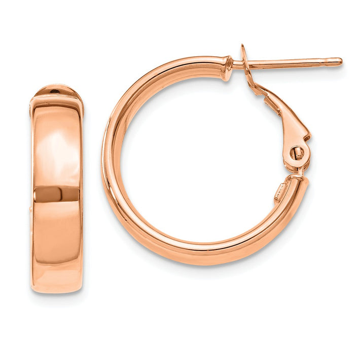 Million Charms 14k 4.75mm Rose Gold Omega Back Hoop Earrings, 19.5mm x 19.4mm