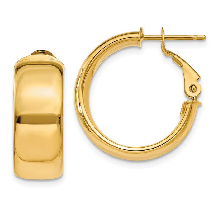 Million Charms 14k Yellow Gold 7.75mm Small Omega Back Hoop Earrings, 19.75mm x 19.75mm