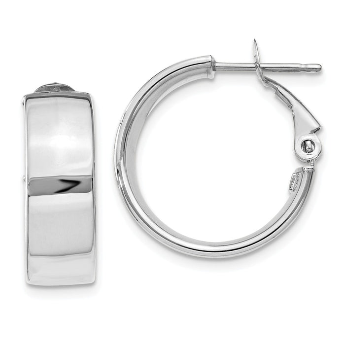 Million Charms 14k 6.75mm White Gold Omega Back Hoop Earrings, 19.5mm x 19.5mm