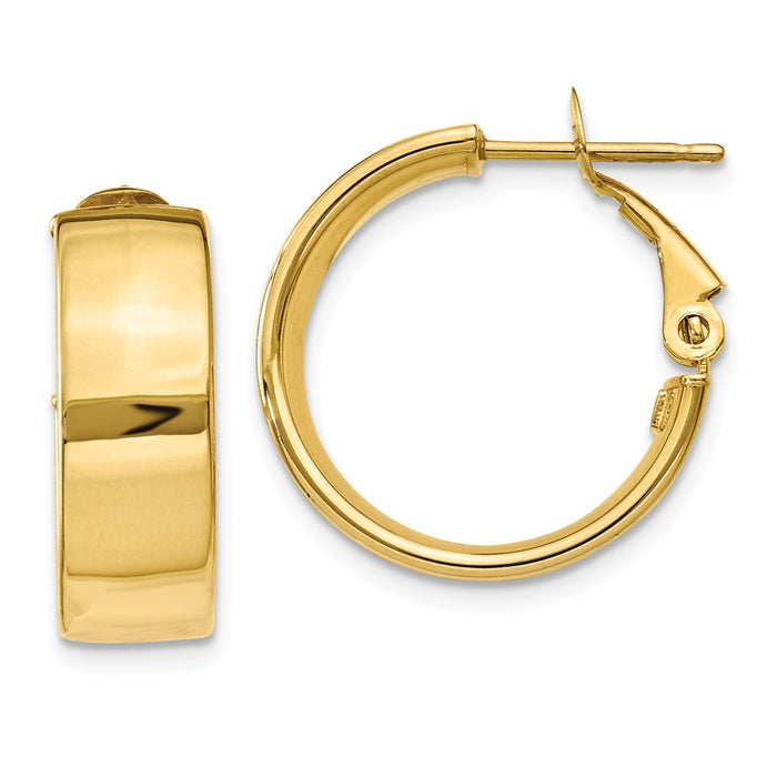 Million Charms 14k Yellow Gold 6.75mm Omega Back Hoop Earrings, 19.5mm x 19.5mm