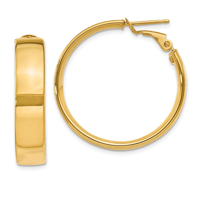 Million Charms 14k Yellow Gold 6.75mm Large Omega Back Hoop Earrings, 30mm x 30mm