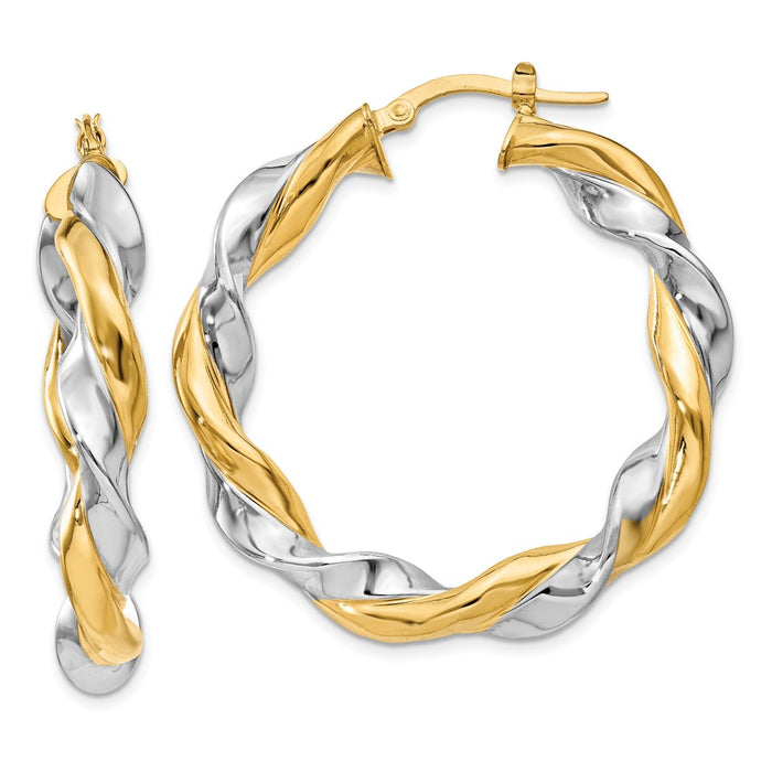 Million Charms 14k Yellow Gold & Rhodium Twisted Hoop Earrings, 26mm x 5.5mm