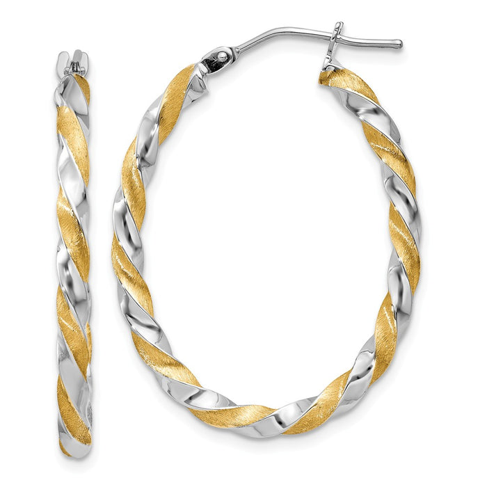 Million Charms 14k Yellow Gold & White Rhodium Twisted Hoop Earrings, 18mm x 2.5mm