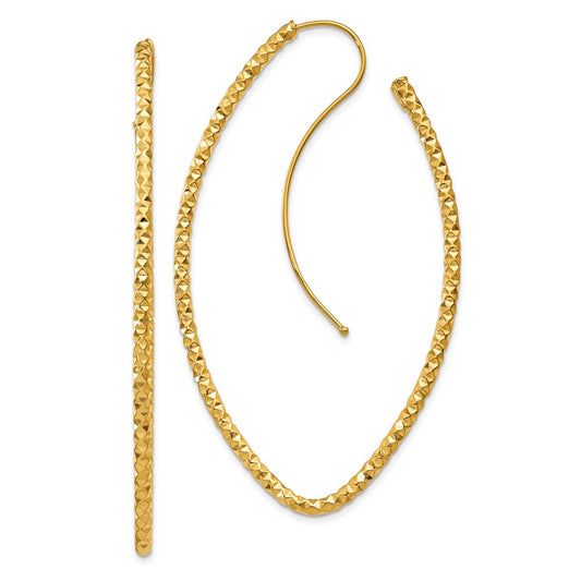 Million Charms 14k Yellow Gold Textured Oval French Wire Earrings, 28mm x 2mm