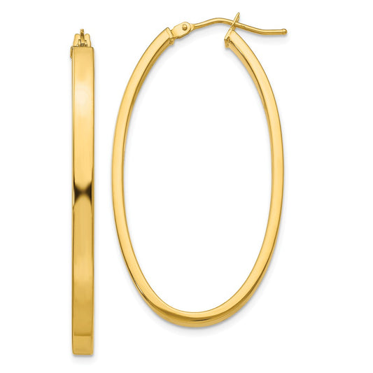 Million Charms 14k Yellow Gold 3mm Polished Oval Hoop Earrings, 21mm x 3mm