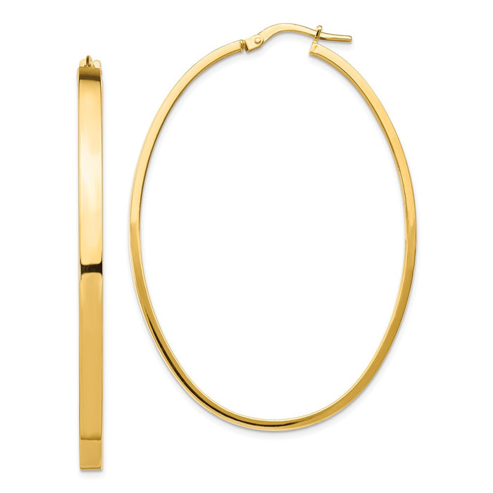 Million Charms 14k Yellow Gold 3mm Polished Large Oval Hoop Earrings, 55mm x 3mm