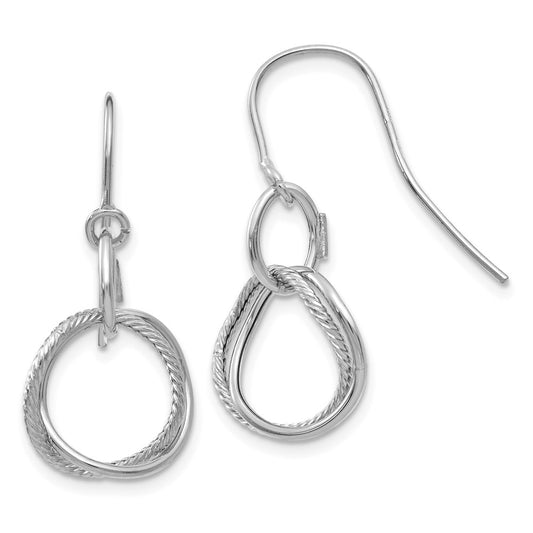 Million Charms 14K White Gold Small Twisted Circle Shepherd Hook Earrings, 27mm x 12mm
