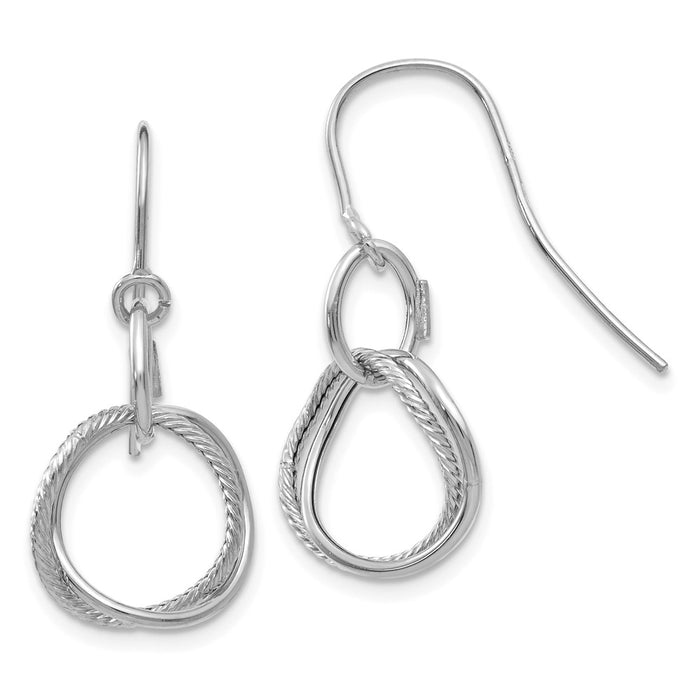 Million Charms 14K White Gold Small Twisted Circle Shepherd Hook Earrings, 27mm x 12mm