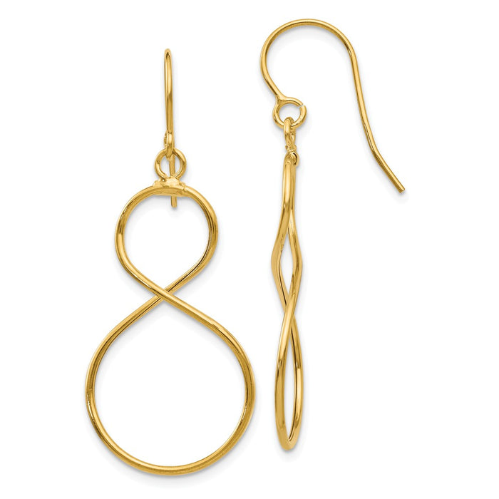 Million Charms 14k Yellow Gold Twist Dangle Shepherd Hook Earrings, 41mm x 17mm