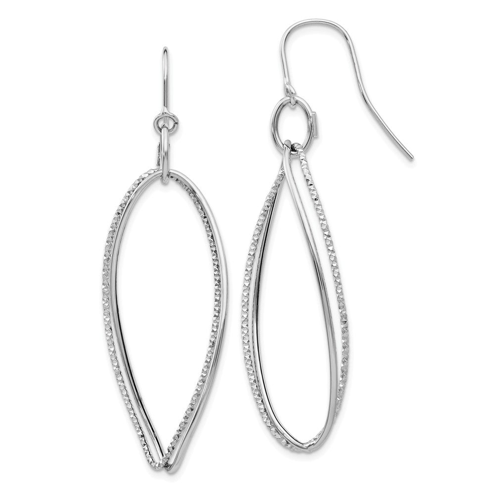 Million Charms 14K White Gold Twist Dangle Shepherd Hook Earrings, 56mm x 20mm