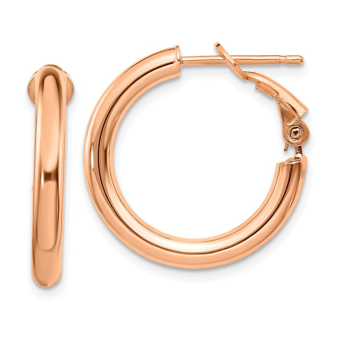 Million Charms 14k Rose Gold 3x15mm Polished Round Omega Back Hoop Earrings, 22mm x 22mm