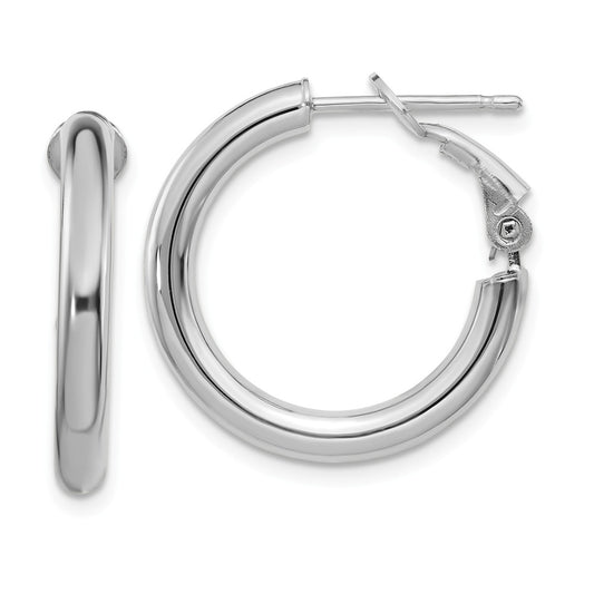 Million Charms 14k White Gold 3x15mm Polished Round Omega Back Hoop Earrings, 22mm x 22mm