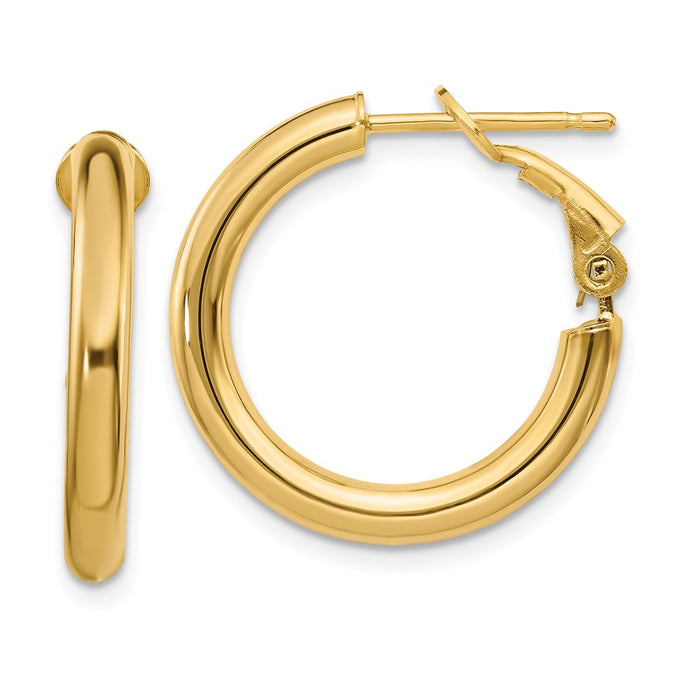 Million Charms 14k Yellow Gold 3x15mm Polished Round Omega Back Hoop Earrings, 22mm x 22mm