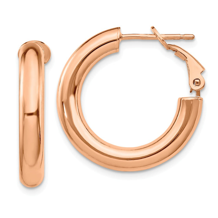 Million Charms 14k Rose Gold 4x15mm Polished Round Omega Back Hoop Earrings, 23.5mm x 23.15mm