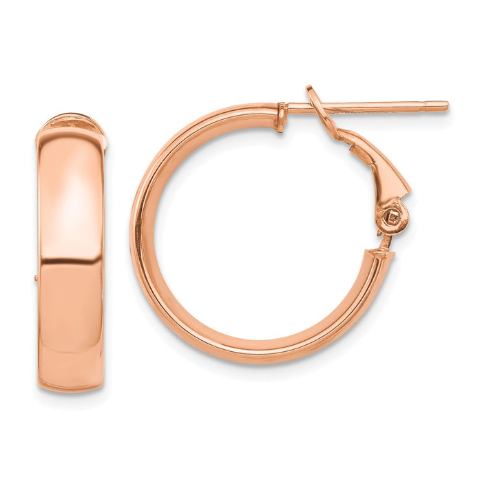 Million Charms 14k Rose Gold High Polished 5mm Omega Back Hoop Earrings, 20.6mm x 19.76mm