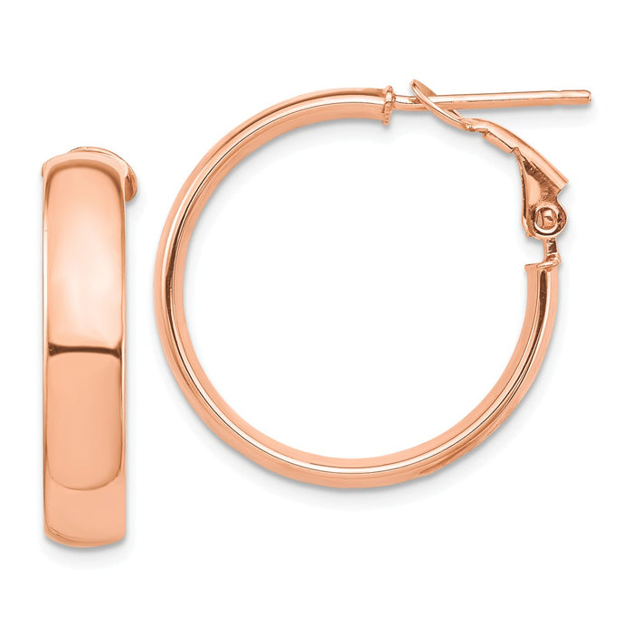 Million Charms 14k Rose Gold High Polished 5mm Omega Back Hoop Earrings, 25.95mm x 24.27mm