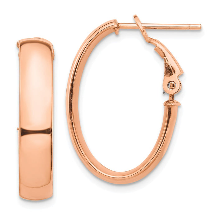 Million Charms 14k Rose Gold High Polished 5mm Omega Back Hoop Earrings, 23.08mm x 15.71mm