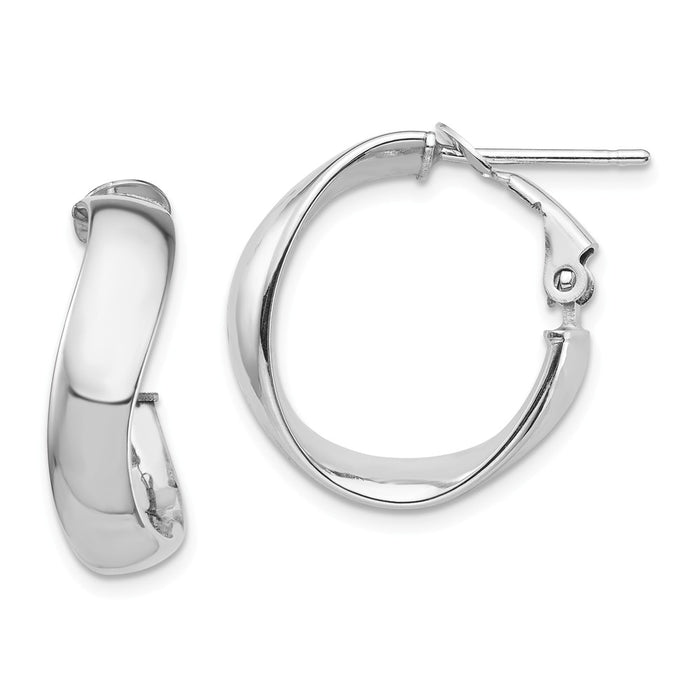 Million Charms 14k White Gold High Polished 5mm Wavy Omega Back Hoop Earrings, 20mm x 19.35mm