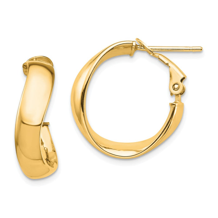 Million Charms 14k Yellow Gold High Polished 5mm Wavy Omega Back Hoop Earrings, 20mm x 19.35mm