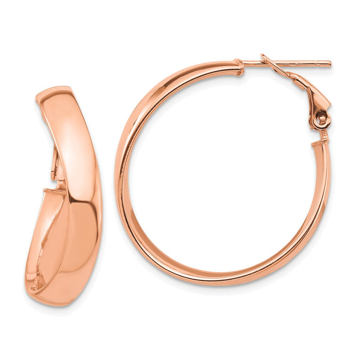 Million Charms 14k Rose Gold High Polished 5mm Wavy Omega Back Hoop Earrings, 29.75mm x 28.22mm