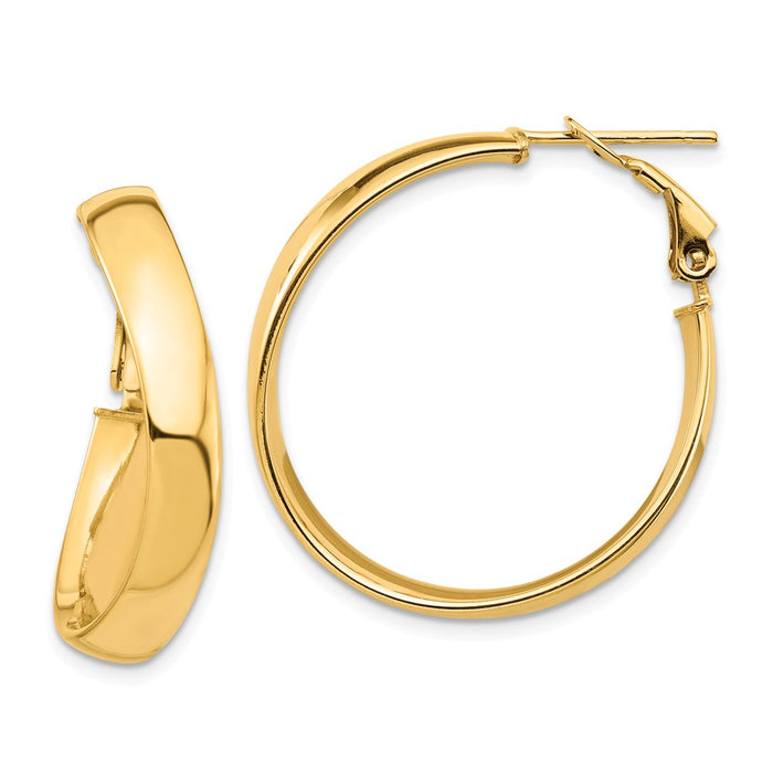 Million Charms 14k Yellow Gold High Polished 5mm Wavy Omega Back Hoop Earrings, 29.75mm x 28.22mm