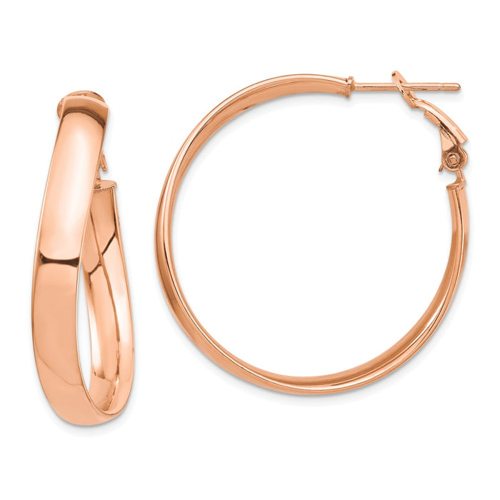 Million Charms 14k Rose Gold High Polished 5mm Wavy Omega Back Hoop Earrings, 35.09mm x 34.65mm