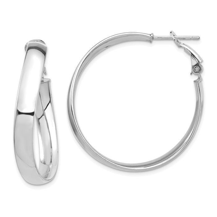 Million Charms 14k White Gold High Polished 5mm Wavy Omega Back Hoop Earrings, 35.09mm x 34.65mm