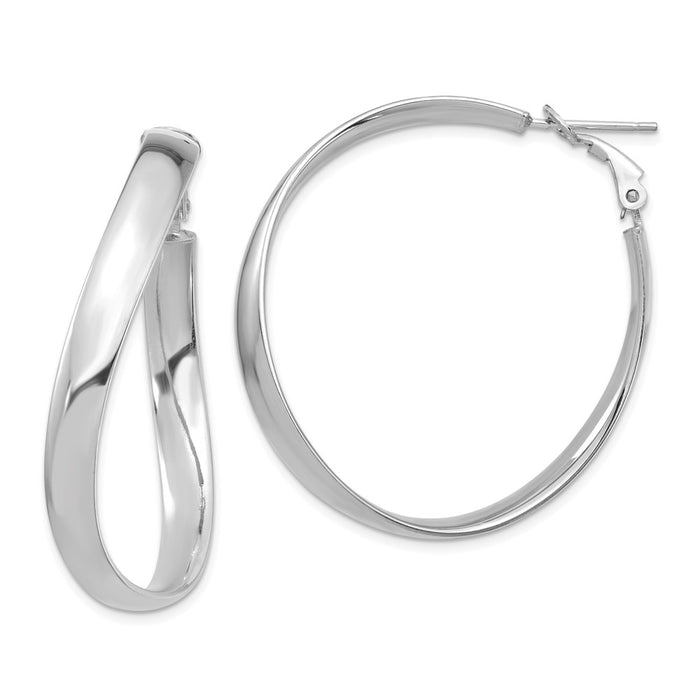 Million Charms 14k White Gold High Polished 5mm Wavy Omega Back Hoop Earrings, 40.8mm x 39.8mm