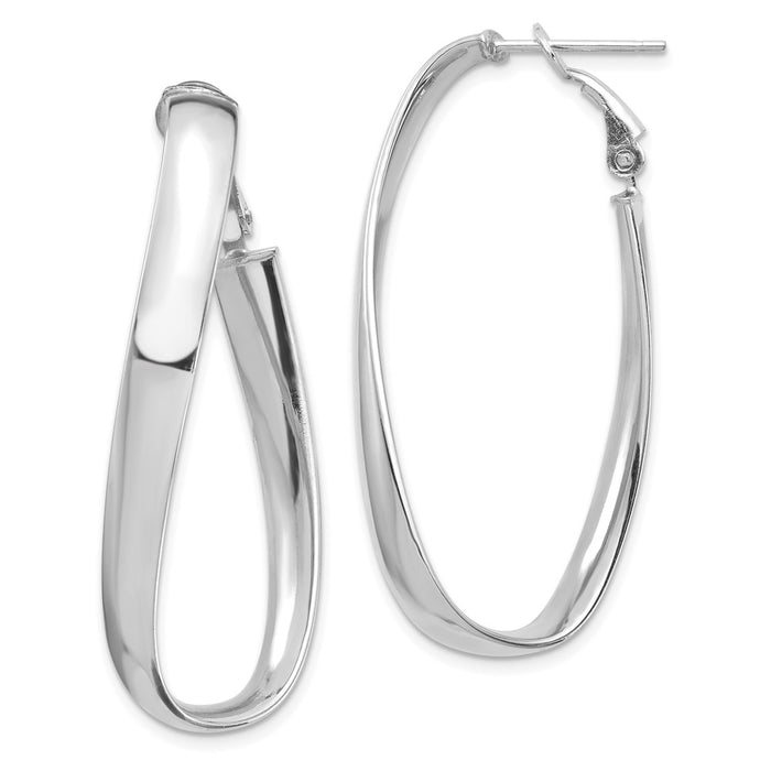 Million Charms 14k White Gold Polished 5mm Twisted Omega Back Oval Hoop Earrings, 42.24mm x 18.2mm