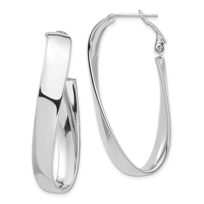 Million Charms 14k White Gold Polished 7mm Twisted Omega Back Oval Hoop Earrings, 43.17mm x 18.52mm