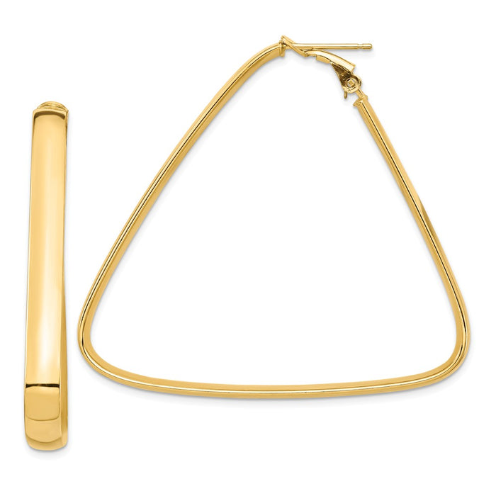 Million Charms 14k Yellow Gold High Polished 5mm Triangle Hoop Earrings, 47.9mm x 54mm