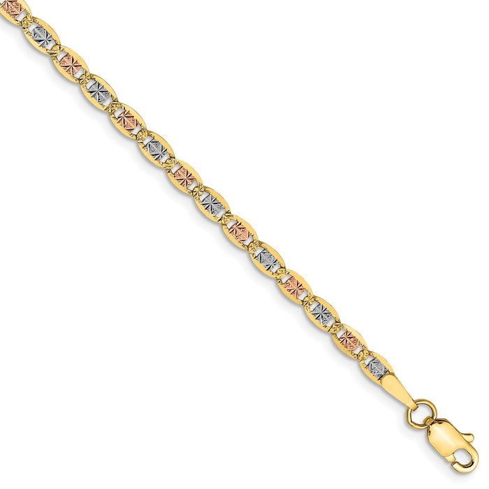 Million Charms 14k 2.75mm Tri-color Pav‚ Valentino Chain, Chain Length: 7 inches