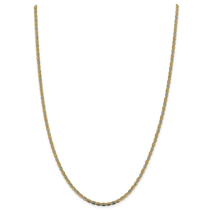 Million Charms 14k 2.75mm Tri-color Pav‚ Valentino Chain, Chain Length: 24 inches