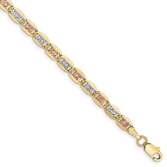 Million Charms 14k 3.8mm Tri-color Pav‚ Valentino Chain, Chain Length: 8 inches