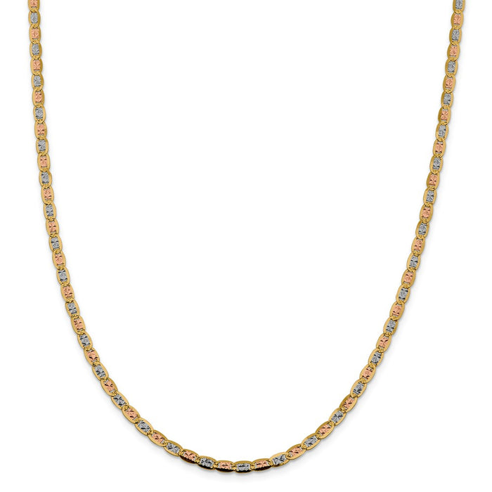 Million Charms 14k 3.8mm Tri-color Pav‚ Valentino Chain, Chain Length: 24 inches