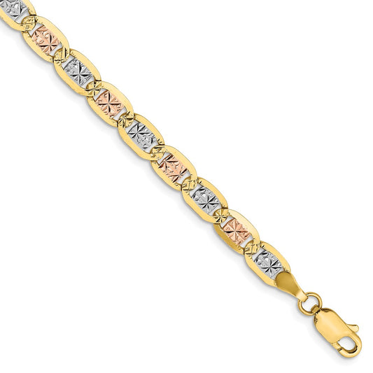 Million Charms 14k 4.65mm Tri-color Pav‚ Valentino Chain, Chain Length: 7 inches