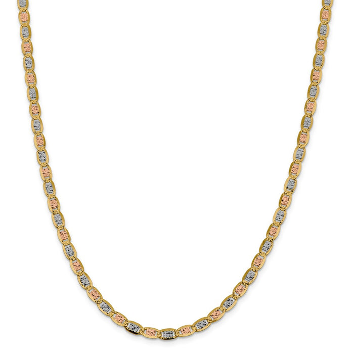 Million Charms 14k 4.65mm Tri-color Pav‚ Valentino Chain, Chain Length: 16 inches
