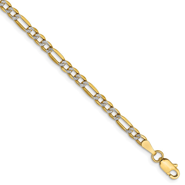 Million Charms 14k 3.2mm Semi-solid Pav‚ Figaro Chain, Chain Length: 7 inches