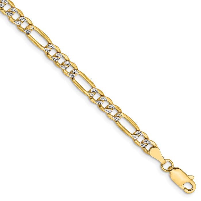 Million Charms 14k 3.9mm Semi-solid Pav‚ Figaro Chain, Chain Length: 7 inches