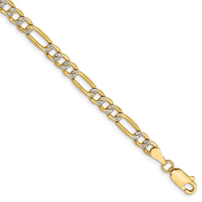 Million Charms 14k 3.9mm Semi-solid Pav‚ Figaro Chain, Chain Length: 8 inches