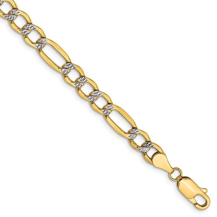 Million Charms 14k 5.25mm Semi-solid Pav‚ Figaro Chain, Chain Length: 8 inches