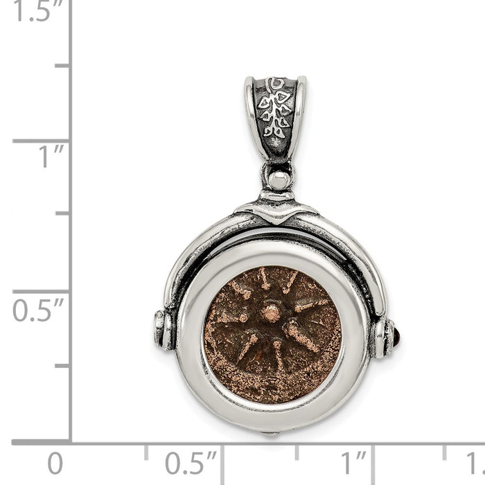 Million Charms 925 Sterling Silver & Bronze Antiqued Widows Mite Coin Pendant