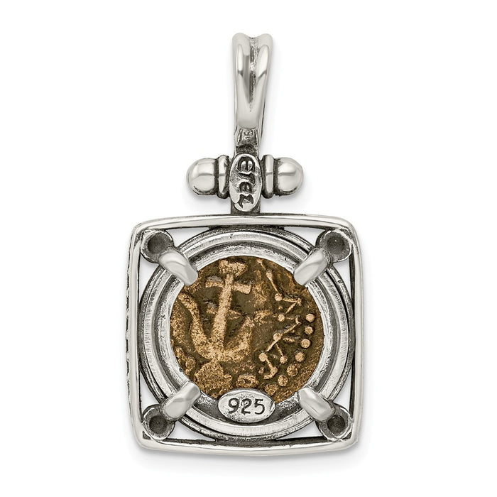 Million Charms 925 Sterling Silver & Bronze Antiqued Widows Mite Coin Pendant