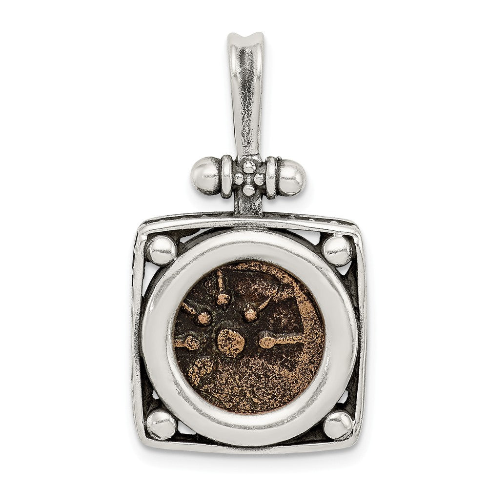 Million Charms 925 Sterling Silver & Bronze Antiqued Widows Mite Coin Pendant