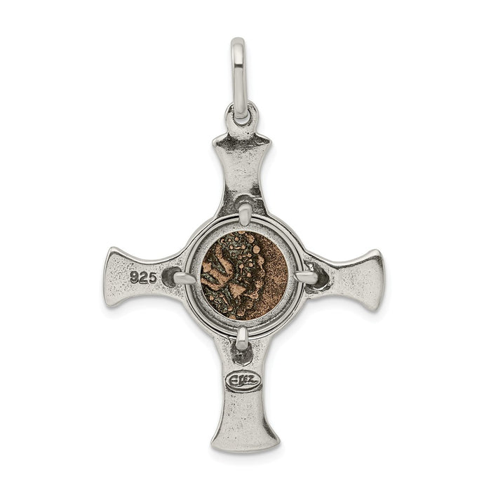 Million Charms 925 Sterling Silver & Bronze Antiqued Widows Mite Coin Relgious Cross Pendant