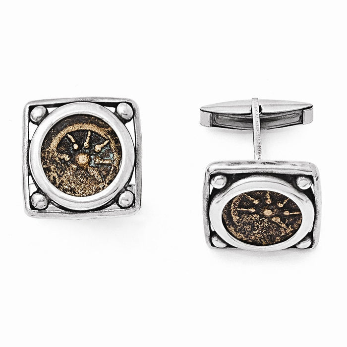 Occasion Gallery, Men's Accessories, 925 Sterling Silver & Bronze Antiqued Widows Mite Coin Cuff Links