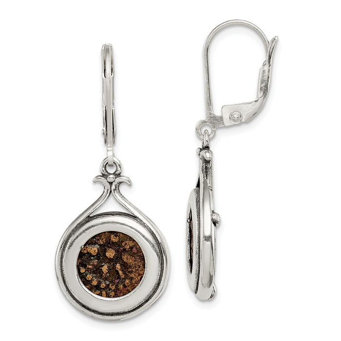925 Sterling Silver & Bronze Antiqued Widows Mite Coin Leverback Earrings, 39mm x 16mm